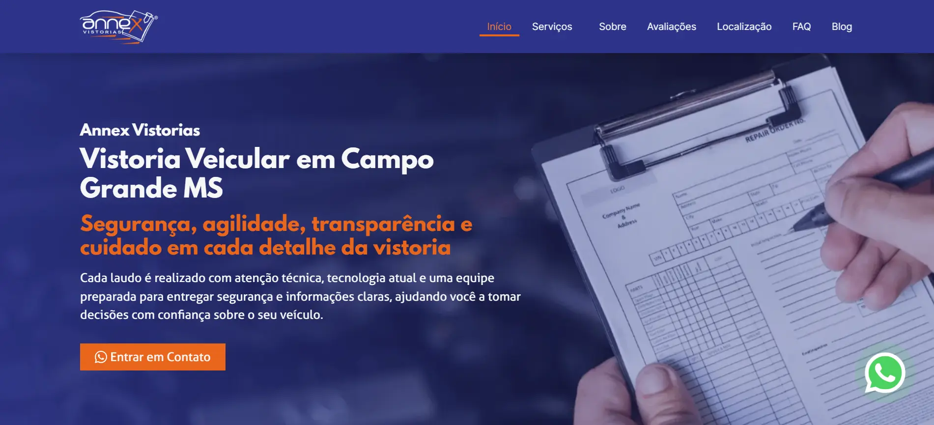 Captura de tela do site da Annex Vistorias